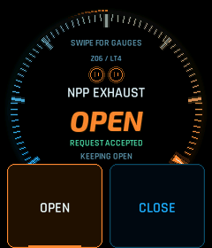 Compact C7 display shown at its correct 240 by 280 screen proportions, with the Open exhaust request
